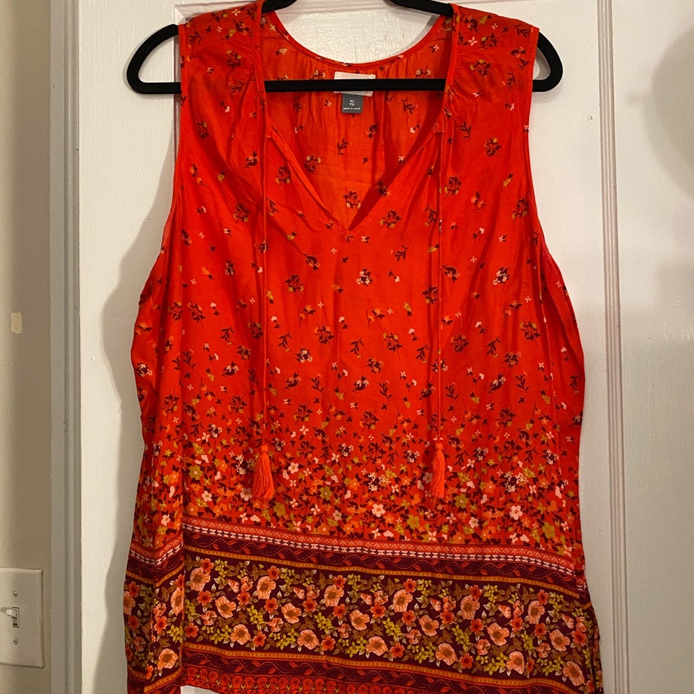 Burnt orange floral boho sleeveless blouse
